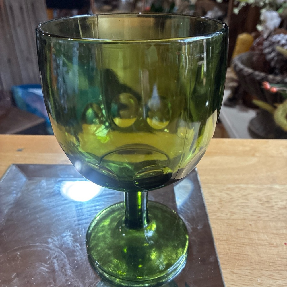 Green Glass Goblet Bartlett Collin’s made in. USA 1960s